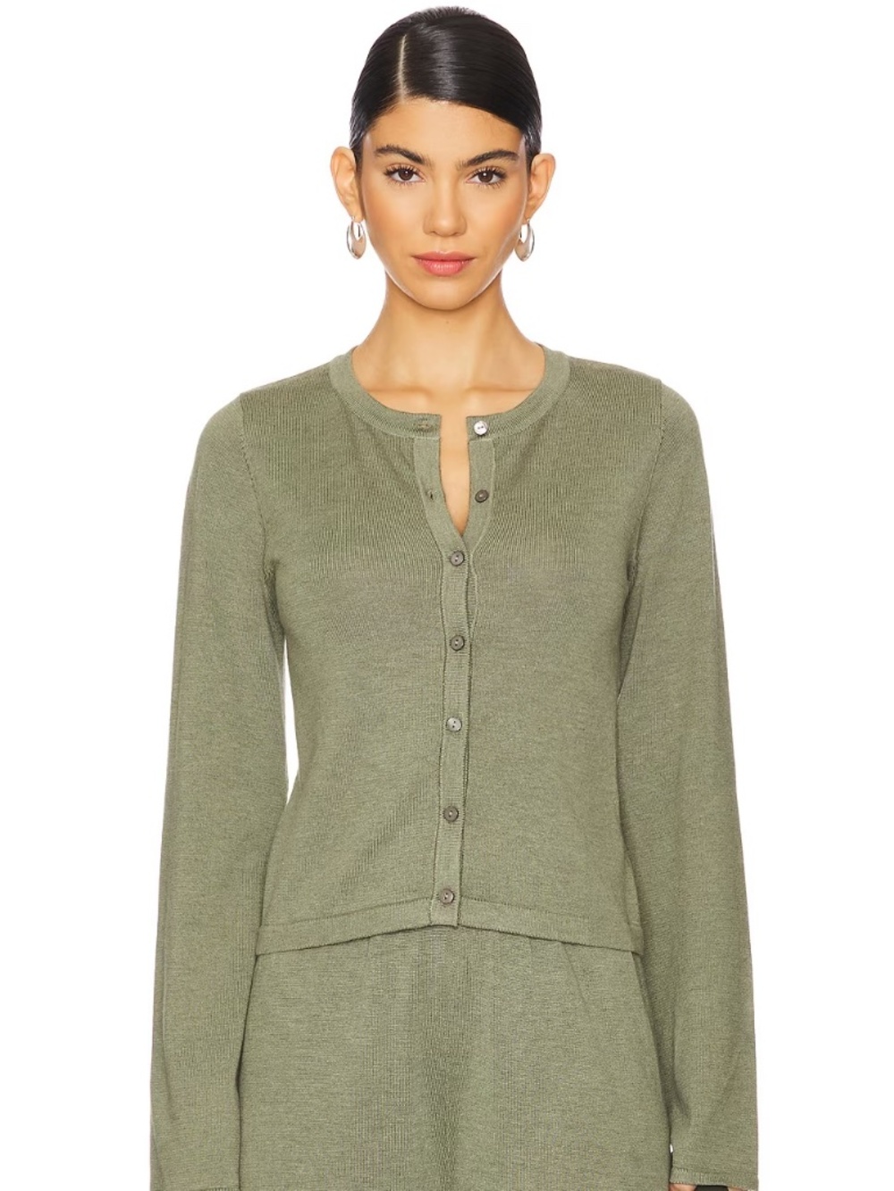 SNDYS x REVOLVE August Cardigan Olive Green XS Button Down Long Sleeve